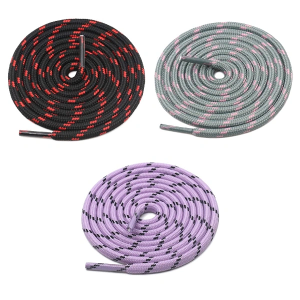 GRAH SANGRAH® 3 Pair (1 Pair Per Single Color) Shoelaces for Hiking Shoes, Walking Sneakers, Climbing, Work Boot, Running, Casual, Sport Shoes (SL-204-215-218) - 120 cm, Black Red-Light Grey Pink-Purple Black